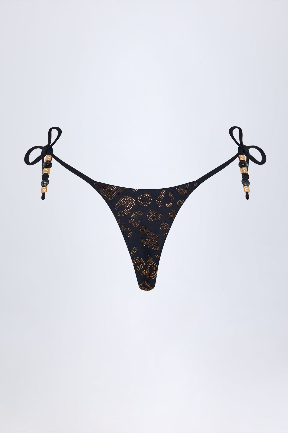 Chic Charm-Detail Thong Bikini Bottoms in Black