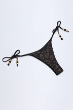 Chic Charm-Detail Thong Bikini Bottoms in Black
