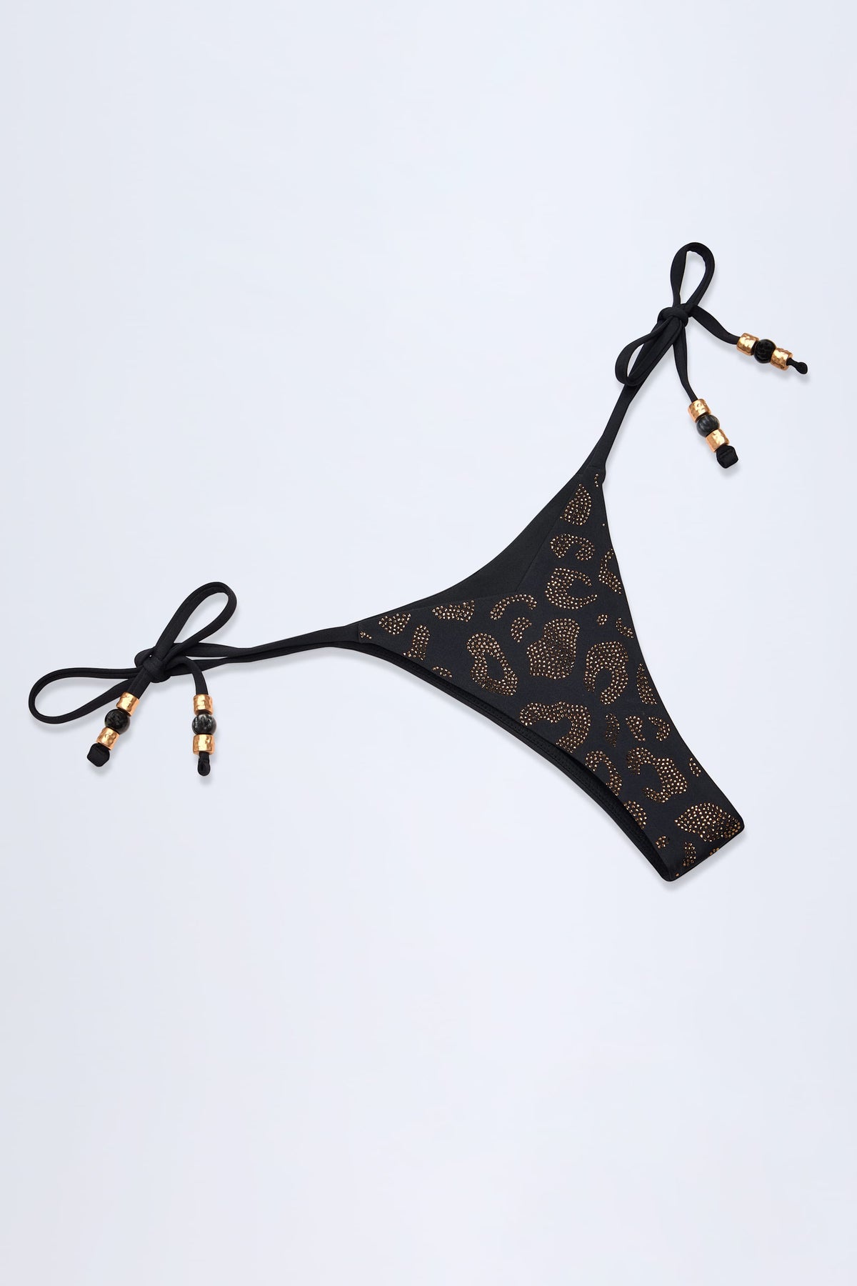 Chic Charm-Detail Thong Bikini Bottoms in Black