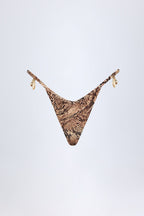 Chic Charm-Detail Thong Bikini Bottoms in Snake Print