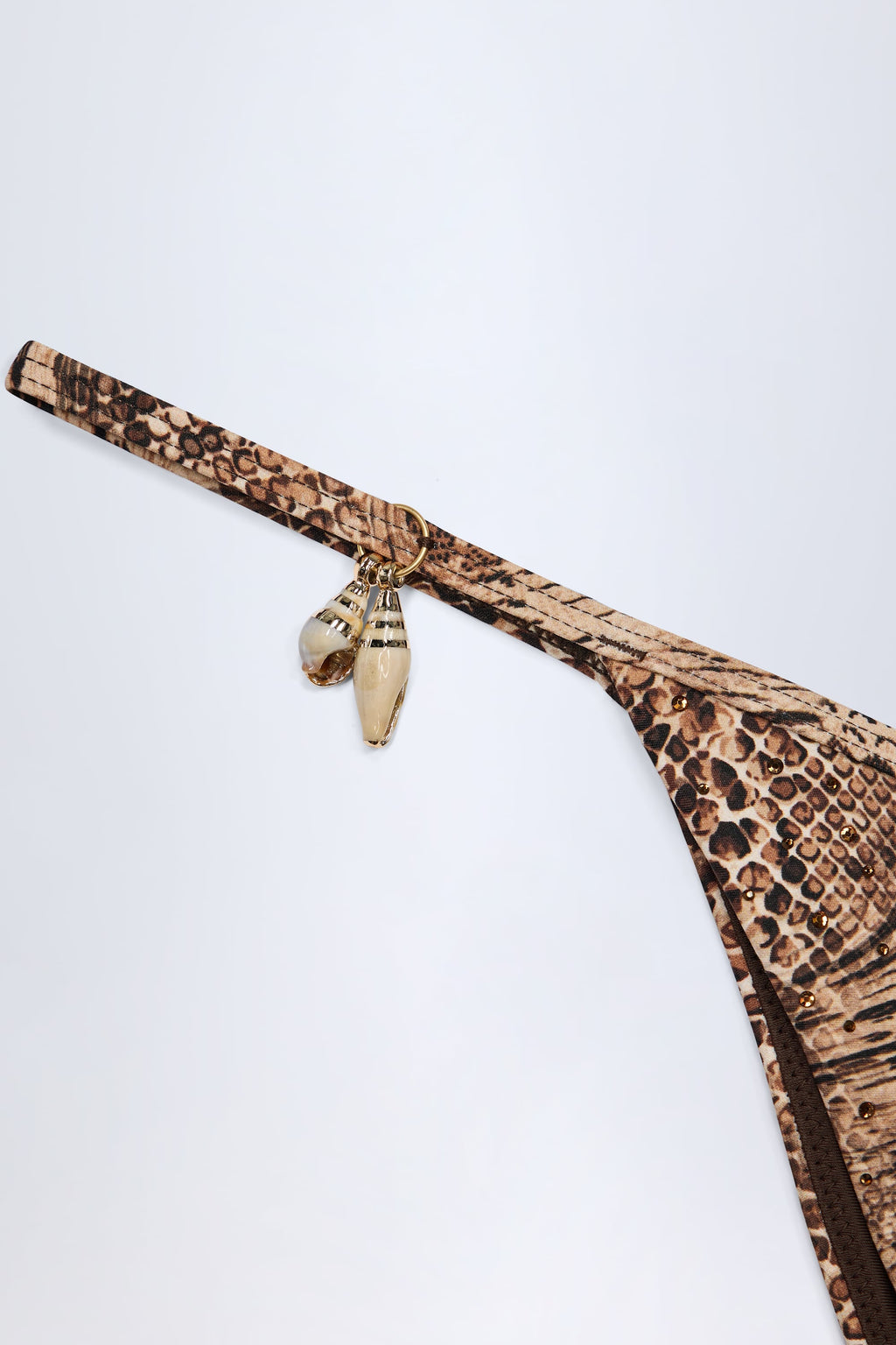 Chic Charm-Detail Thong Bikini Bottoms in Snake Print