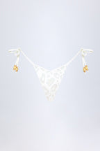 Chic Side-Tie Bead Thong Bikini Bottoms in White Leopard Hotfix