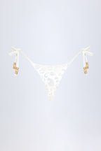 Chic Side-Tie Bead Thong Bikini Bottoms in White Leopard Hotfix