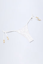 Chic Side-Tie Bead Thong Bikini Bottoms in White Leopard Hotfix