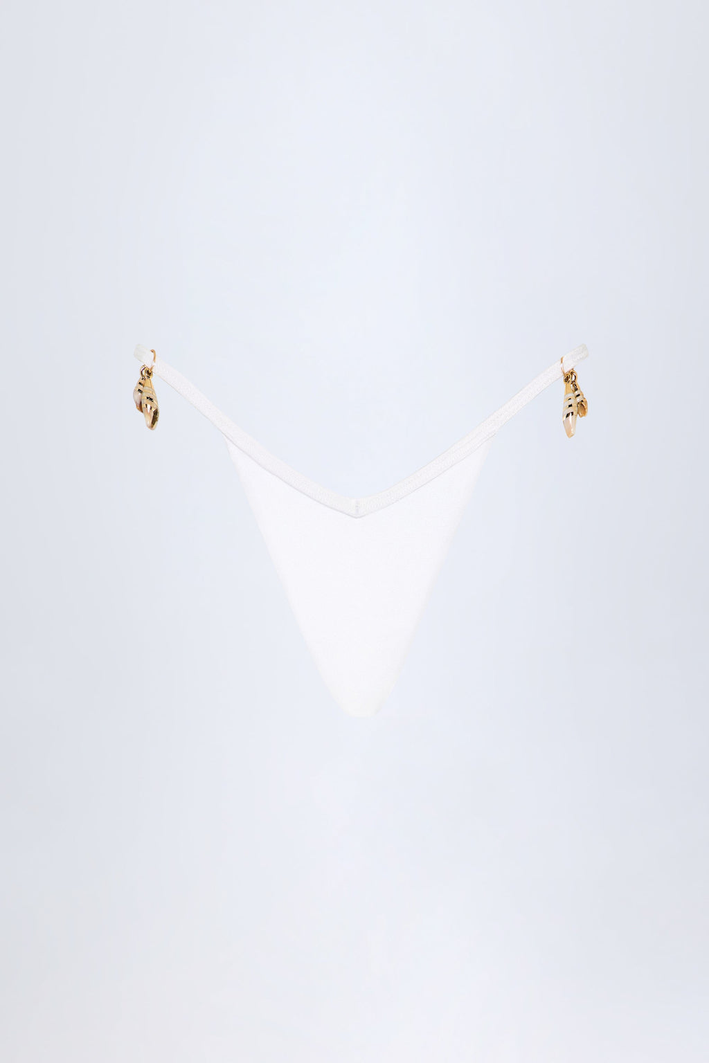 Chic Charm-Detail Thong Bikini Bottoms in White
