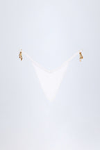 Chic Charm-Detail Thong Bikini Bottoms in White
