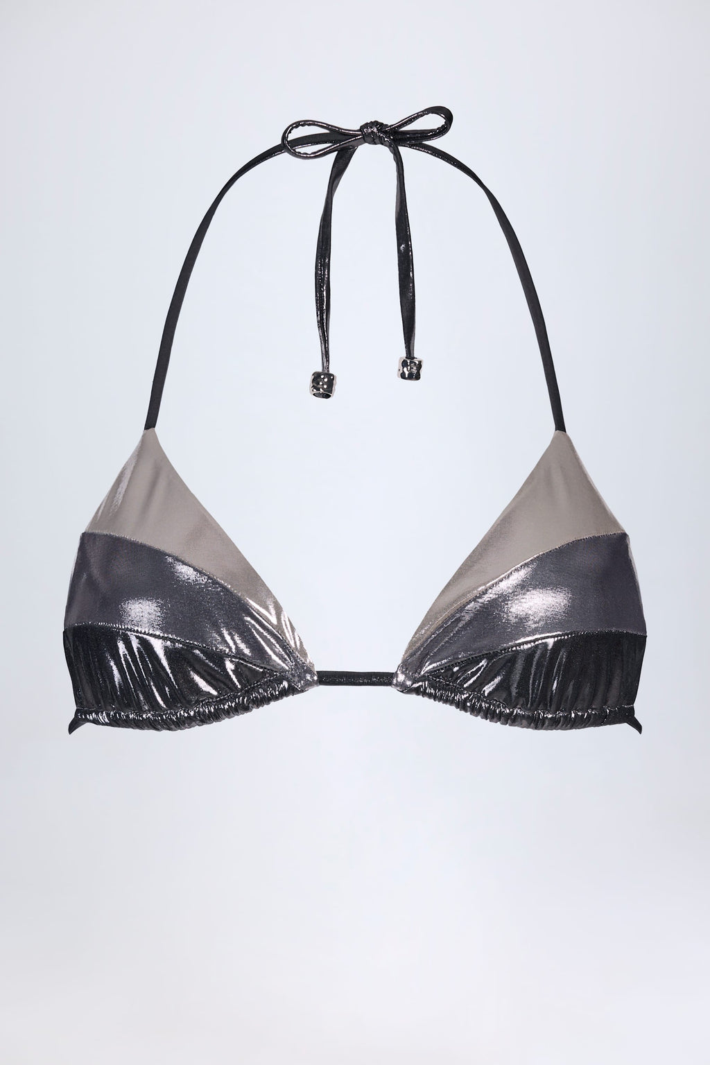 Chic Panelled Bikini Bra in Silver Chrome