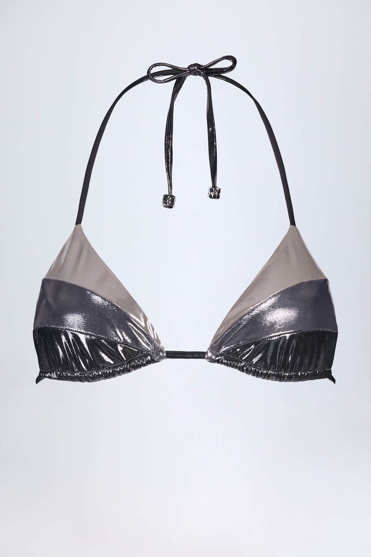 Chic Panelled Bikini Bra in Silver Chrome