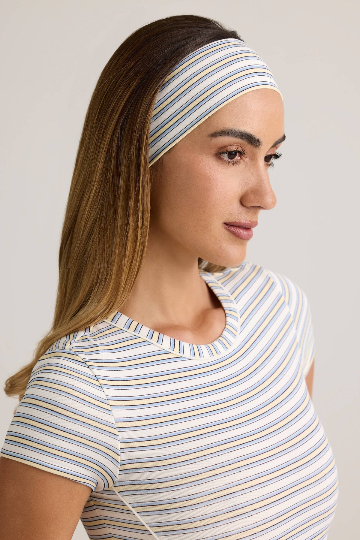 Chic Modal Ribbed Headband in Blue & Yellow Stripe