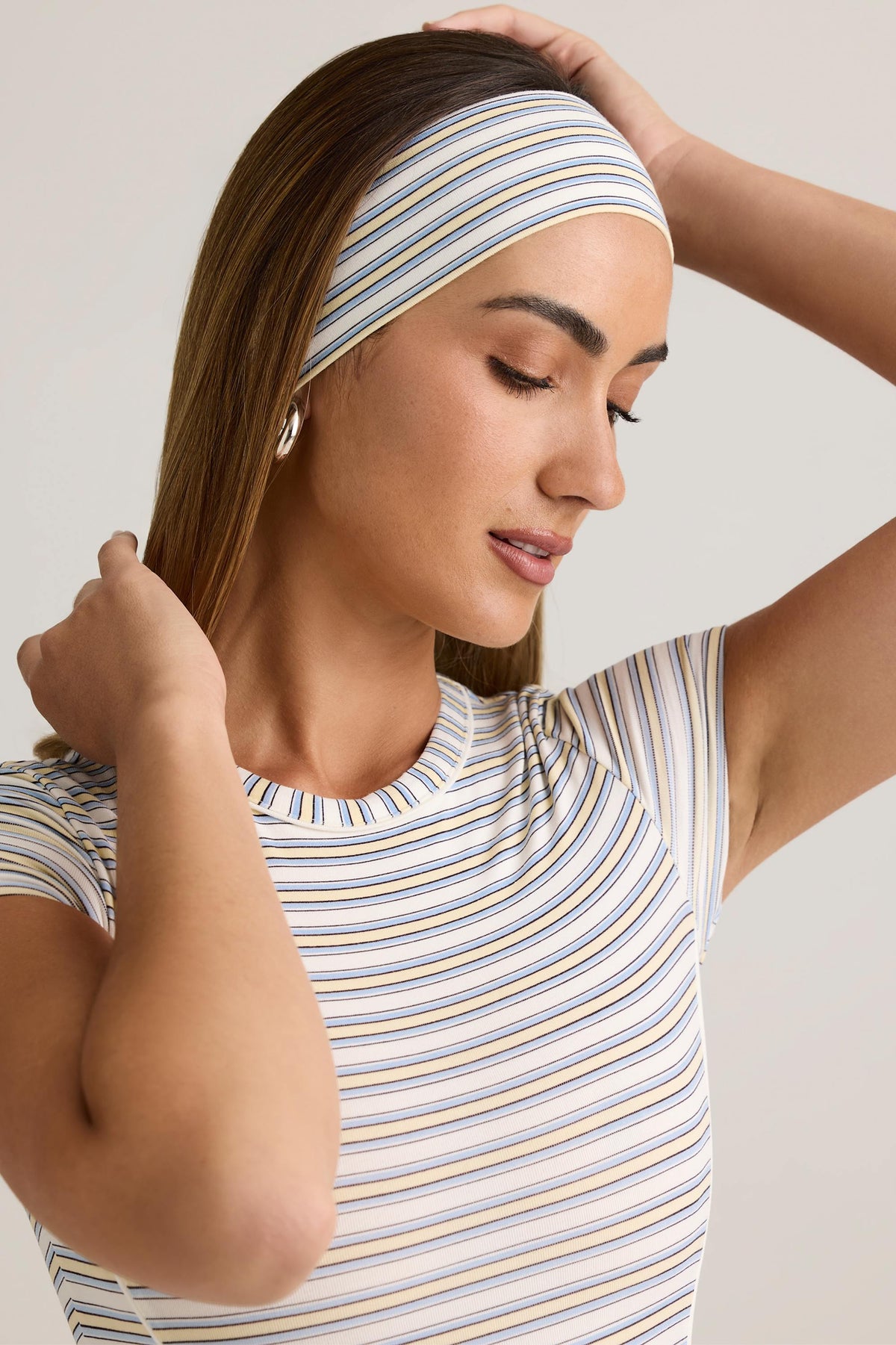 Chic Modal Ribbed Headband in Blue & Yellow Stripe