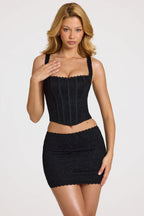 Chic Lace Soft-Scoop Adjustable Corset Top in Black
