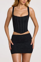 Chic Lace Soft-Scoop Adjustable Corset Top in Black
