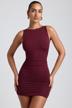 Chic Modal High-Neck Open-Back Mini Dress in Plum