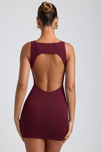 Chic Modal High-Neck Open-Back Mini Dress in Plum
