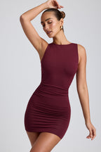 Chic Modal High-Neck Open-Back Mini Dress in Plum