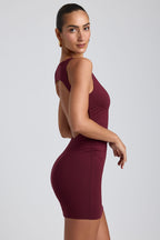 Chic Modal High-Neck Open-Back Mini Dress in Plum