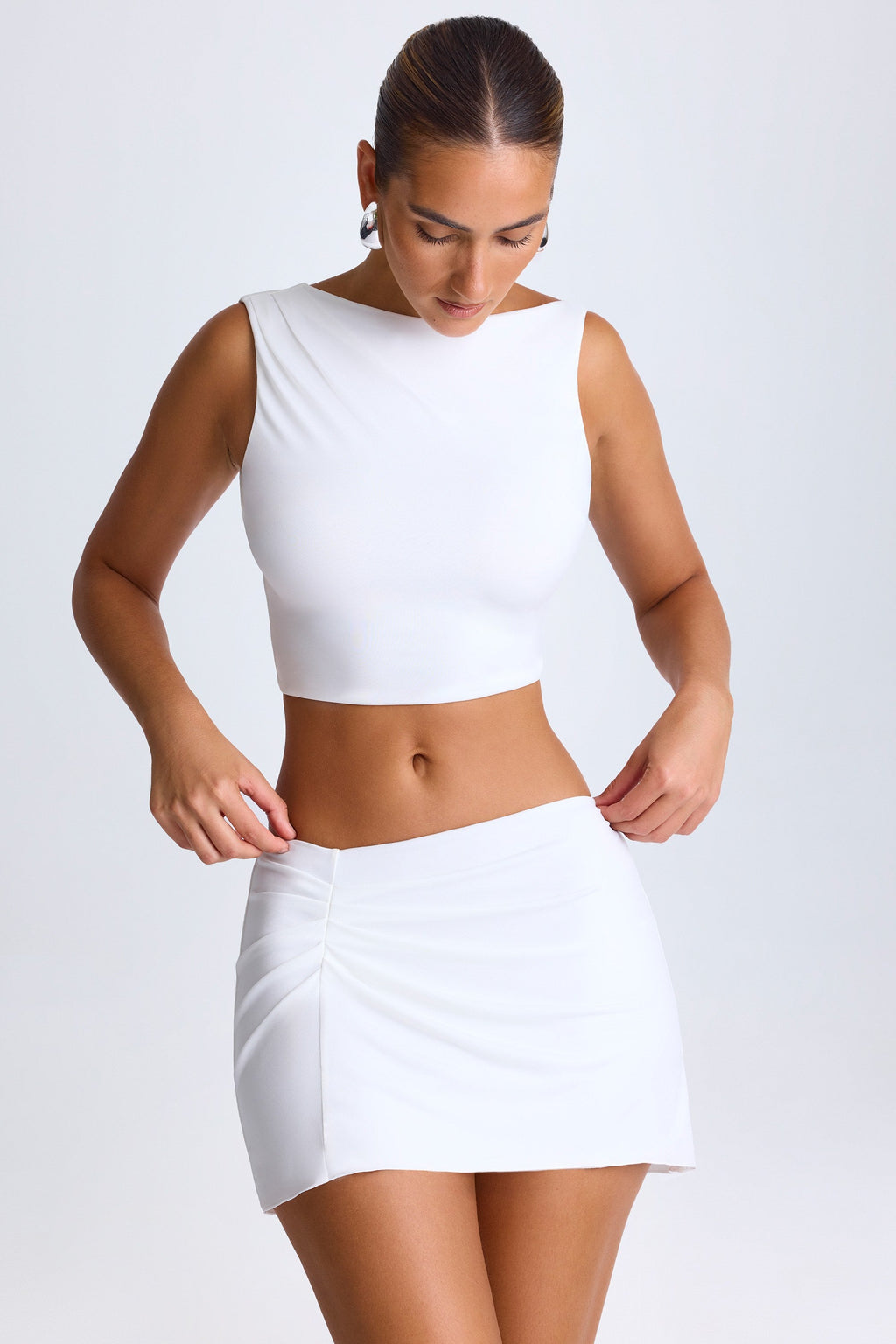 Chic Draped A-Line Mini Skirt in White