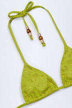 Chic Charm-Detail Triangle Bikini Top in Olive Green