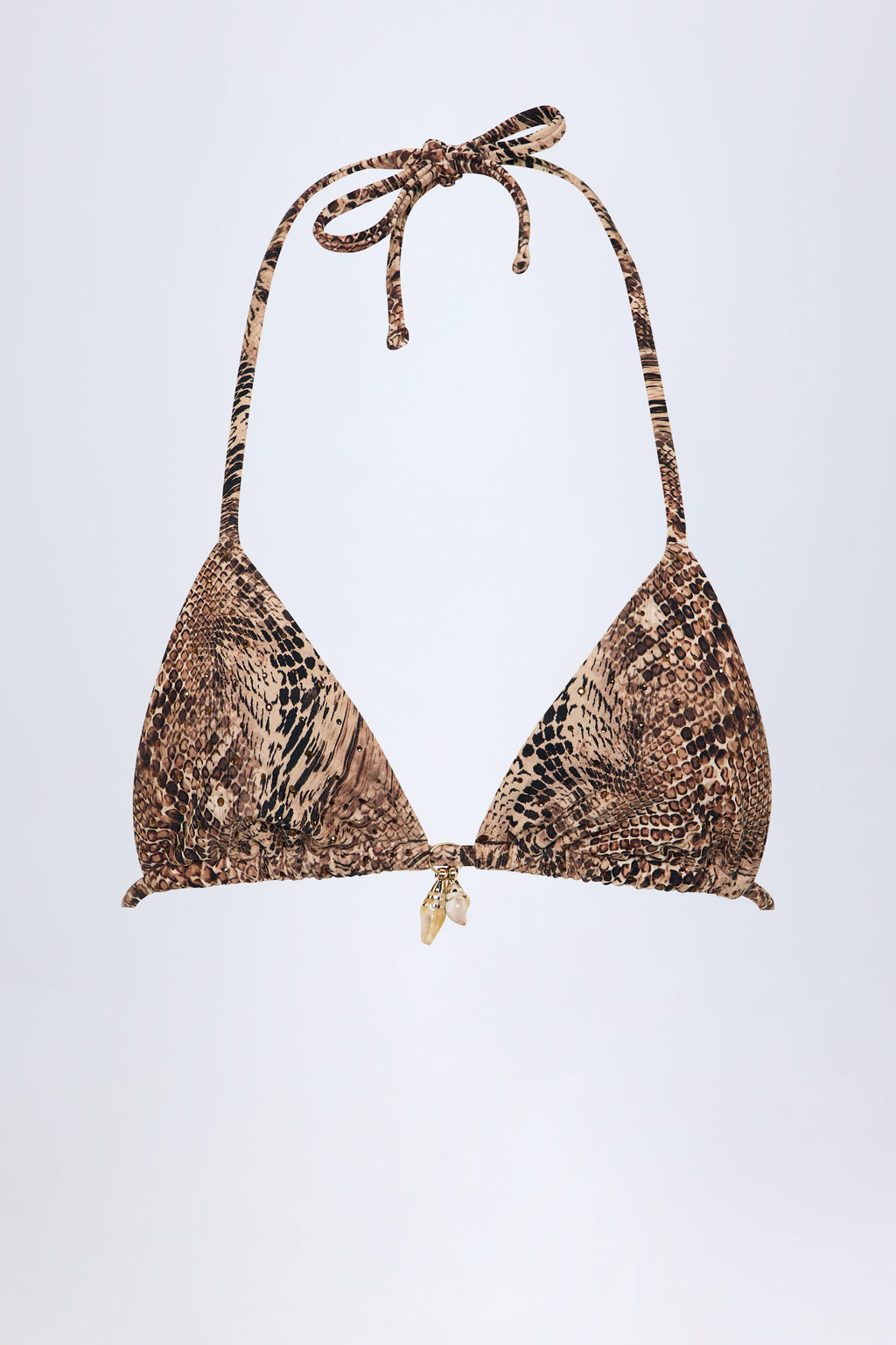Chic Charm-Detail Triangle Bikini Top in Snake Print