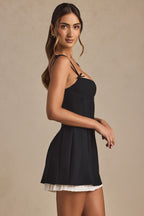 Chic Bow-Detail Pleated A-Line Mini Dress in Black