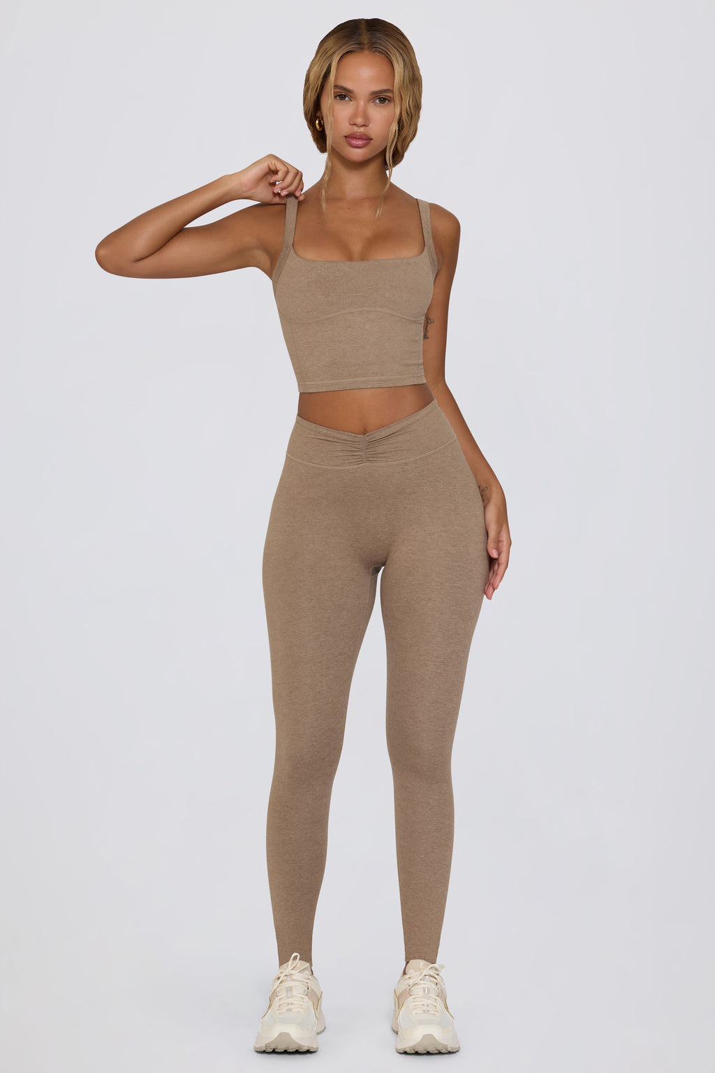 Chic Cropped Tank Top in Mocha Marl