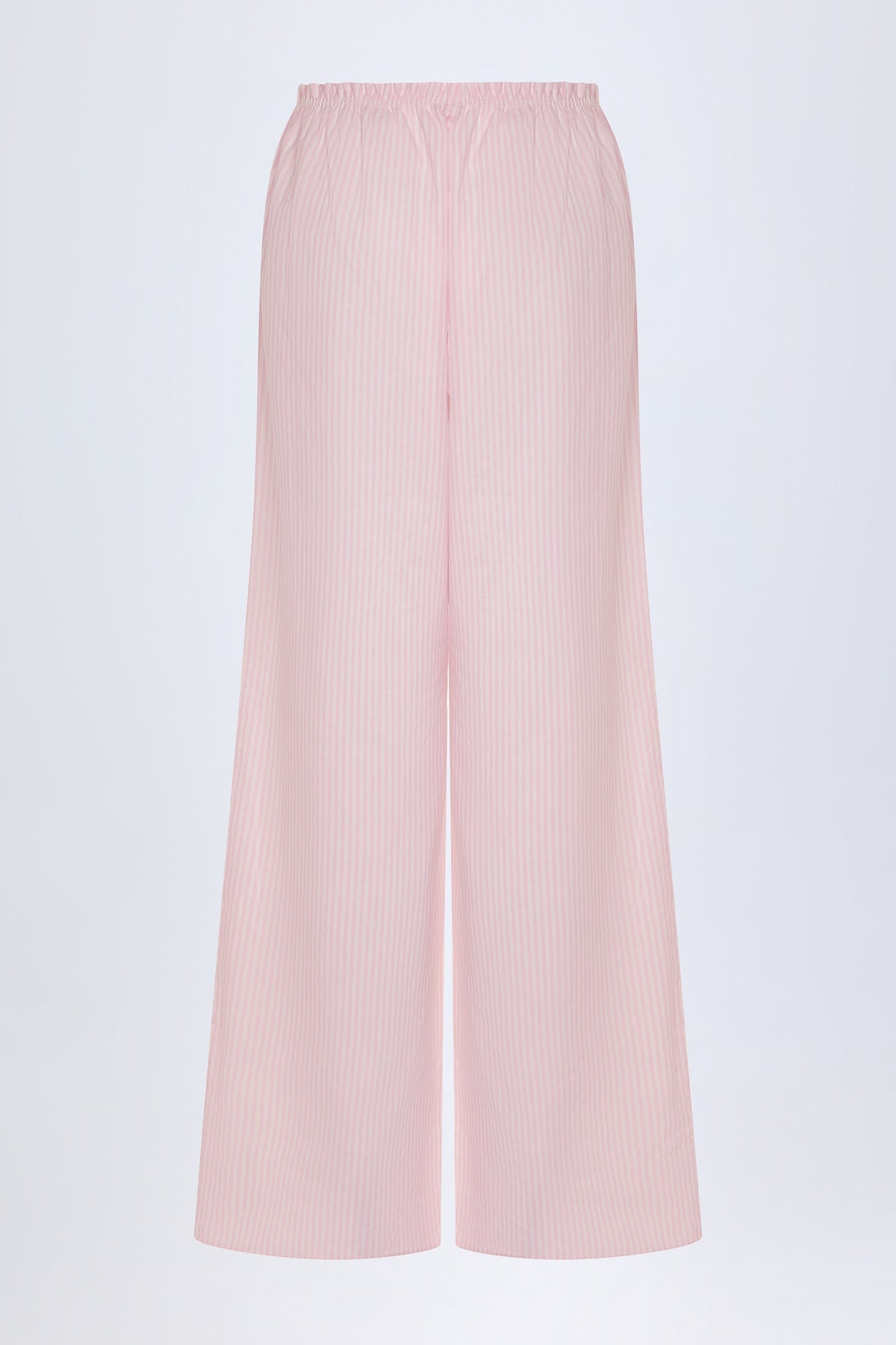 Chic Wide-Leg Cotton-Poplin Trousers in Pink White Stripe