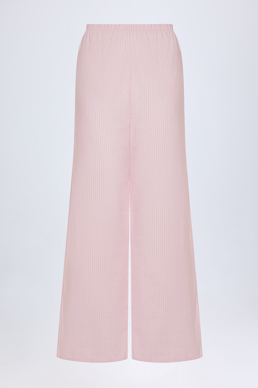 Chic Wide-Leg Cotton-Poplin Trousers in Pink White Stripe