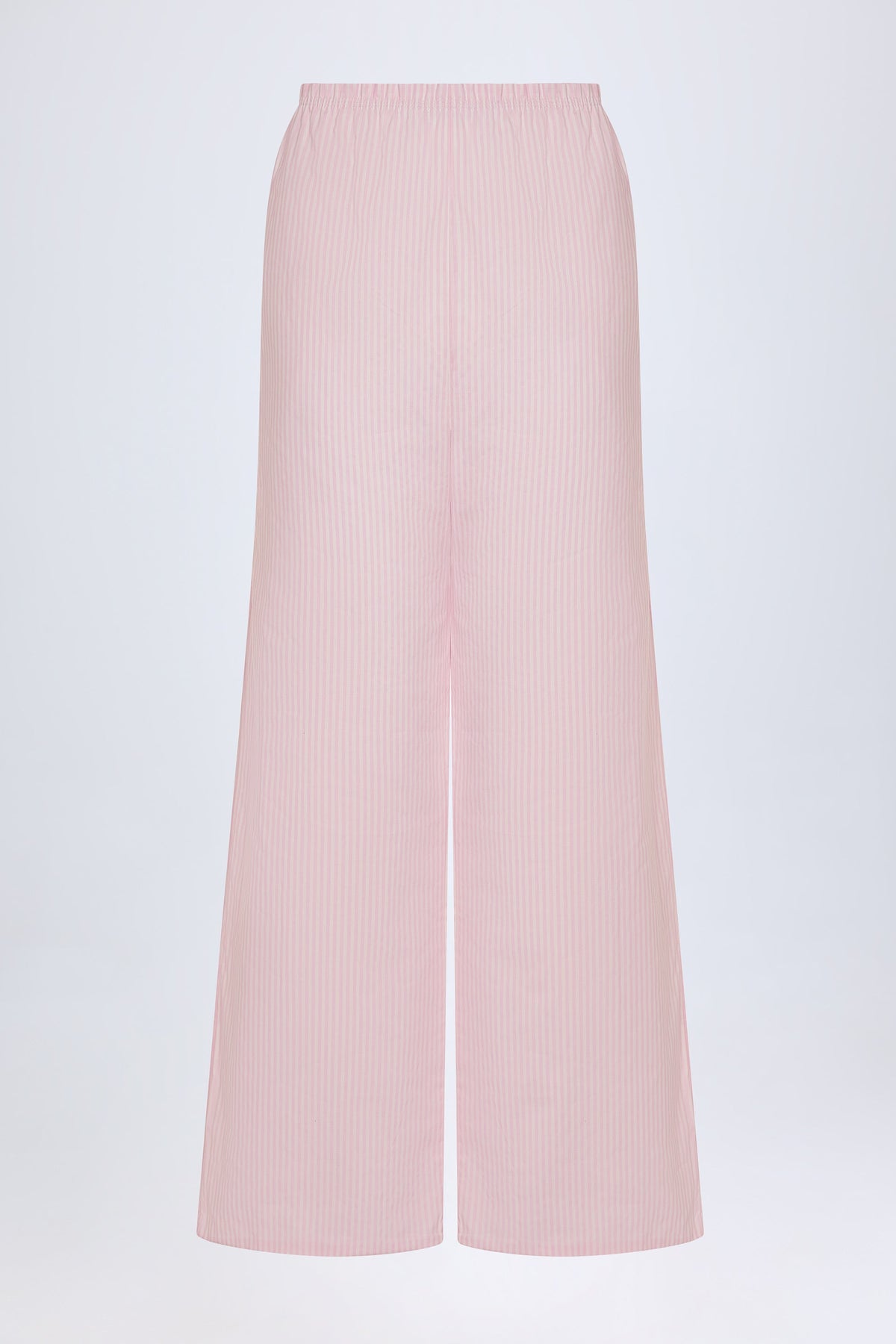 Chic Wide-Leg Cotton-Poplin Trousers in Pink White Stripe