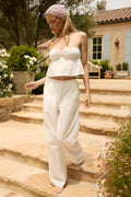 Chic Wide-Leg Cotton-Poplin Trousers in White