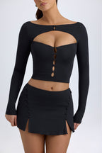Chic Modal Cut-Out Button-Detail Top in Black