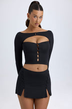 Chic Modal Cut-Out Button-Detail Top in Black