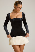 Chic Layered Pleated Corset Mini Dress in Black