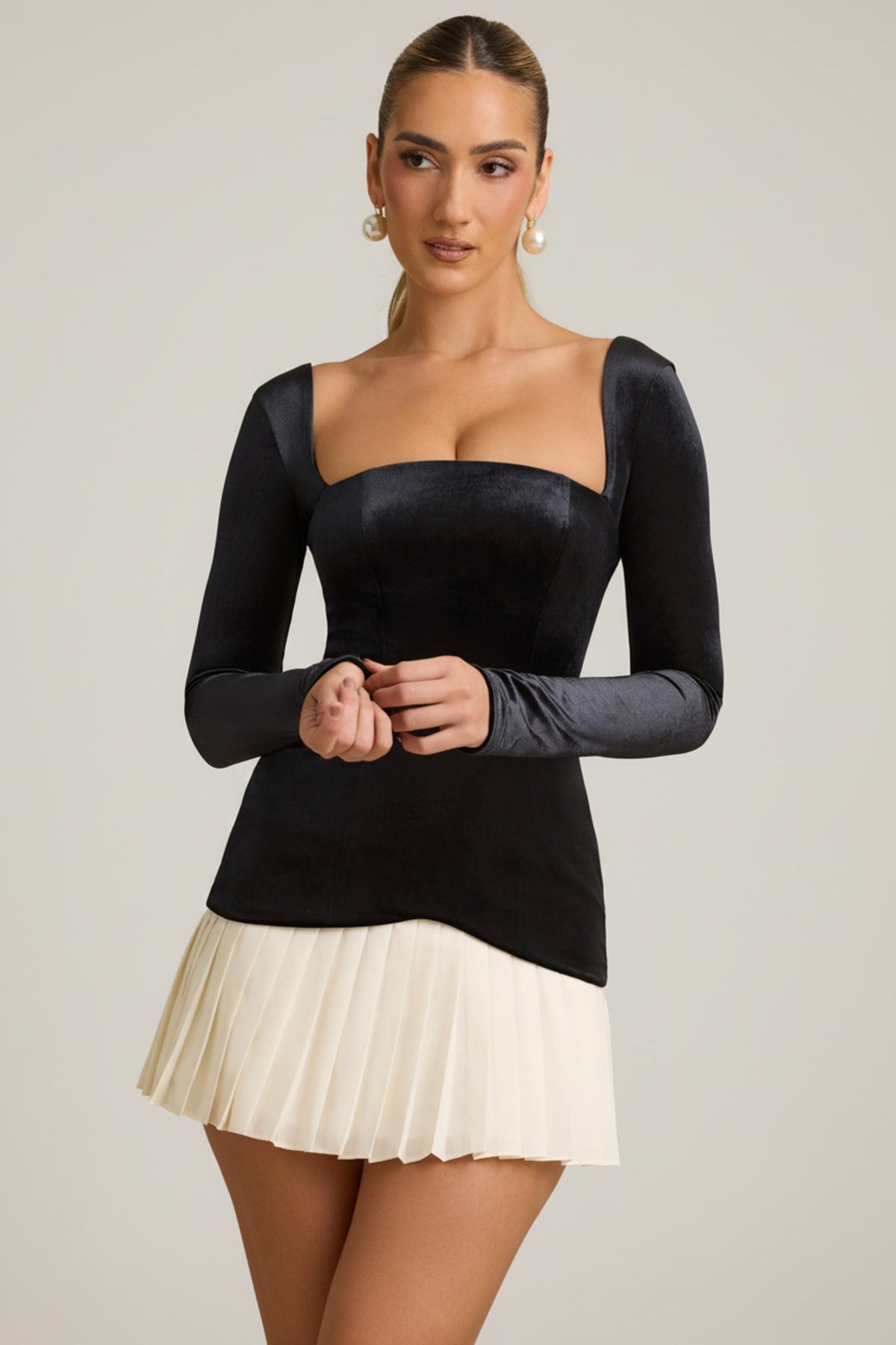 Chic Layered Pleated Corset Mini Dress in Black