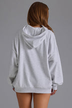 Chic Cotton Fleece Appliqué Oversized Hoodie in Grey Marl