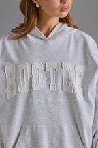 Chic Cotton Fleece Appliqué Oversized Hoodie in Grey Marl