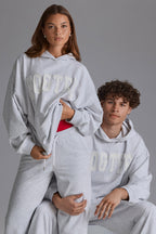 Chic Cotton Fleece Appliqué Oversized Hoodie in Grey Marl