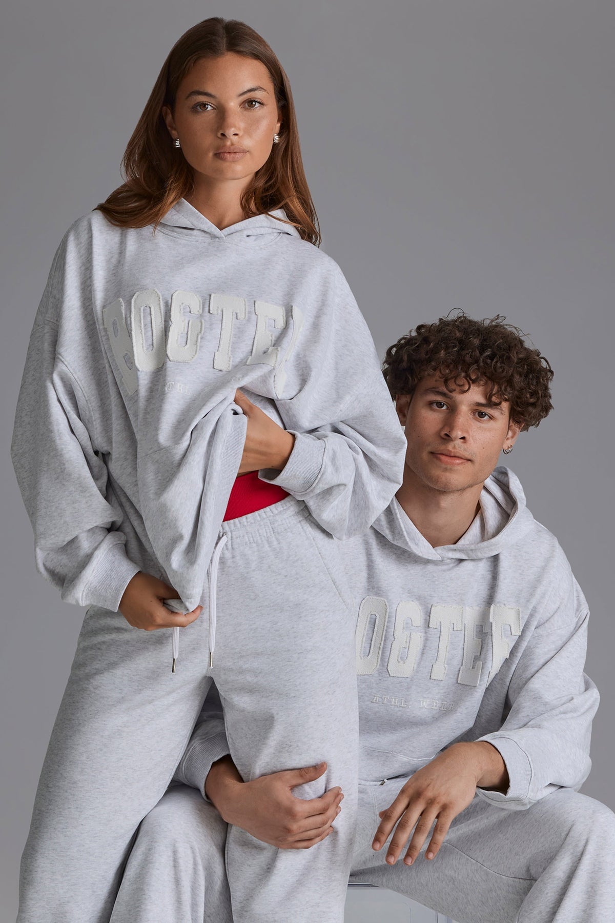 Chic Cotton Fleece Appliqué Oversized Hoodie in Grey Marl