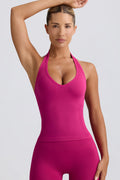 Chic Define Luxe Halterneck Tank Top in Berry