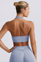 Chic Define Luxe Halterneck Sports Bra in Blue Grey