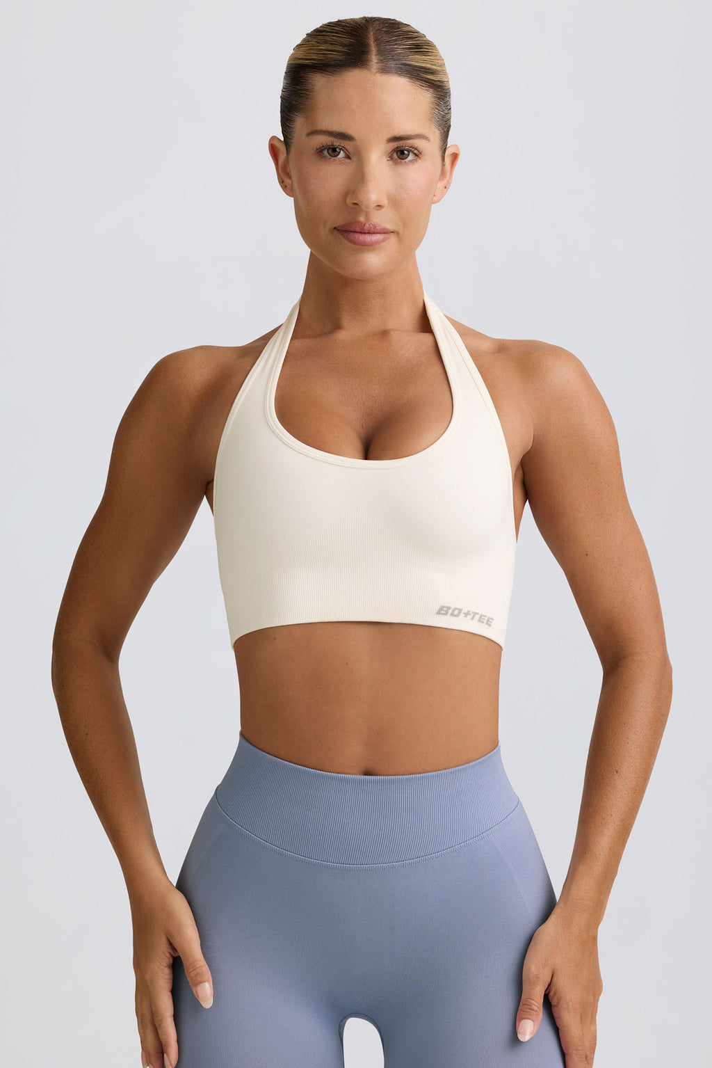 Chic Define Luxe Halterneck Sports Bra in White