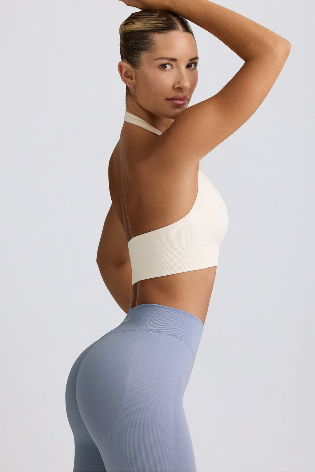 Chic Define Luxe Halterneck Sports Bra in White
