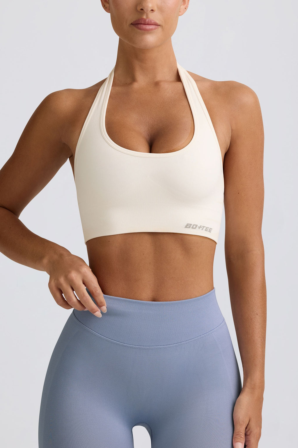 Chic Define Luxe Halterneck Sports Bra in White