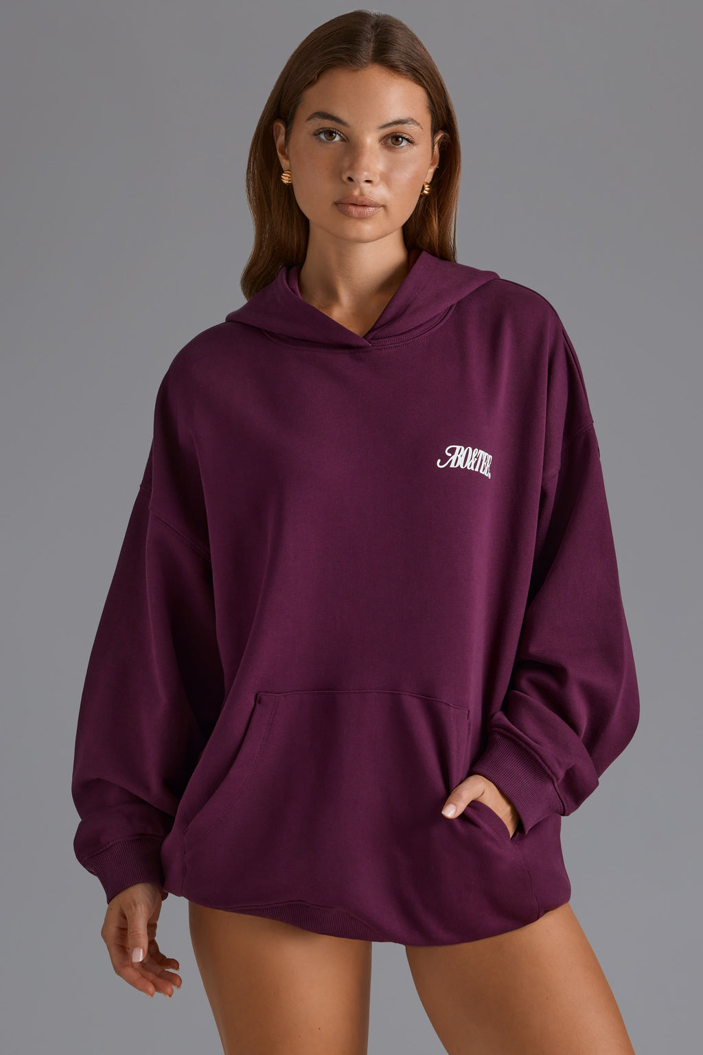 Chic Cotton Fleece Appliqué Oversized Hoodie in Grape