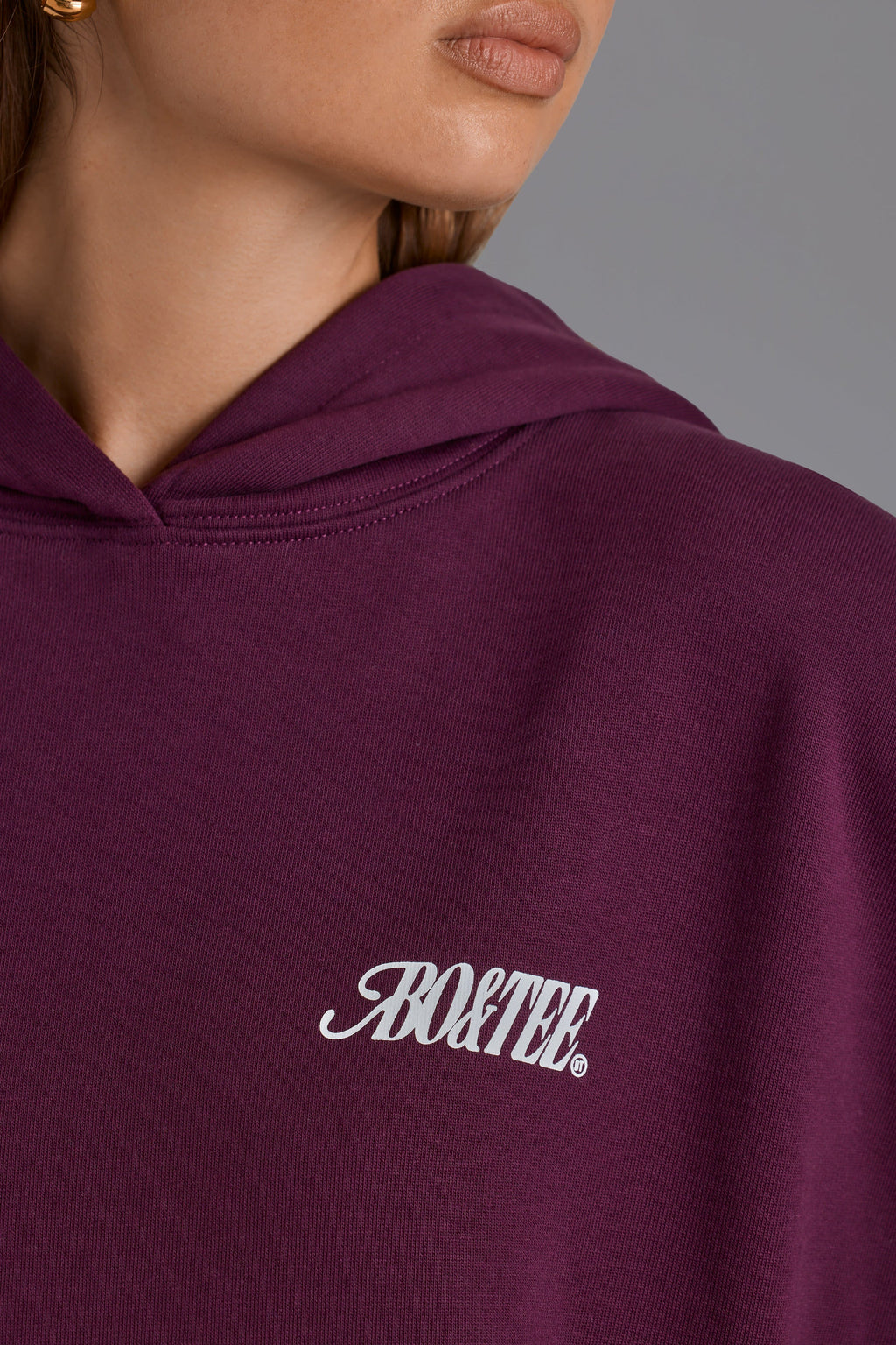 Chic Cotton Fleece Appliqué Oversized Hoodie in Grape