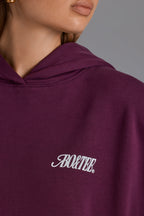 Chic Cotton Fleece Appliqué Oversized Hoodie in Grape