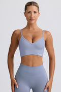 Chic Define Luxe V-Neck Sports Bra in Blue Grey