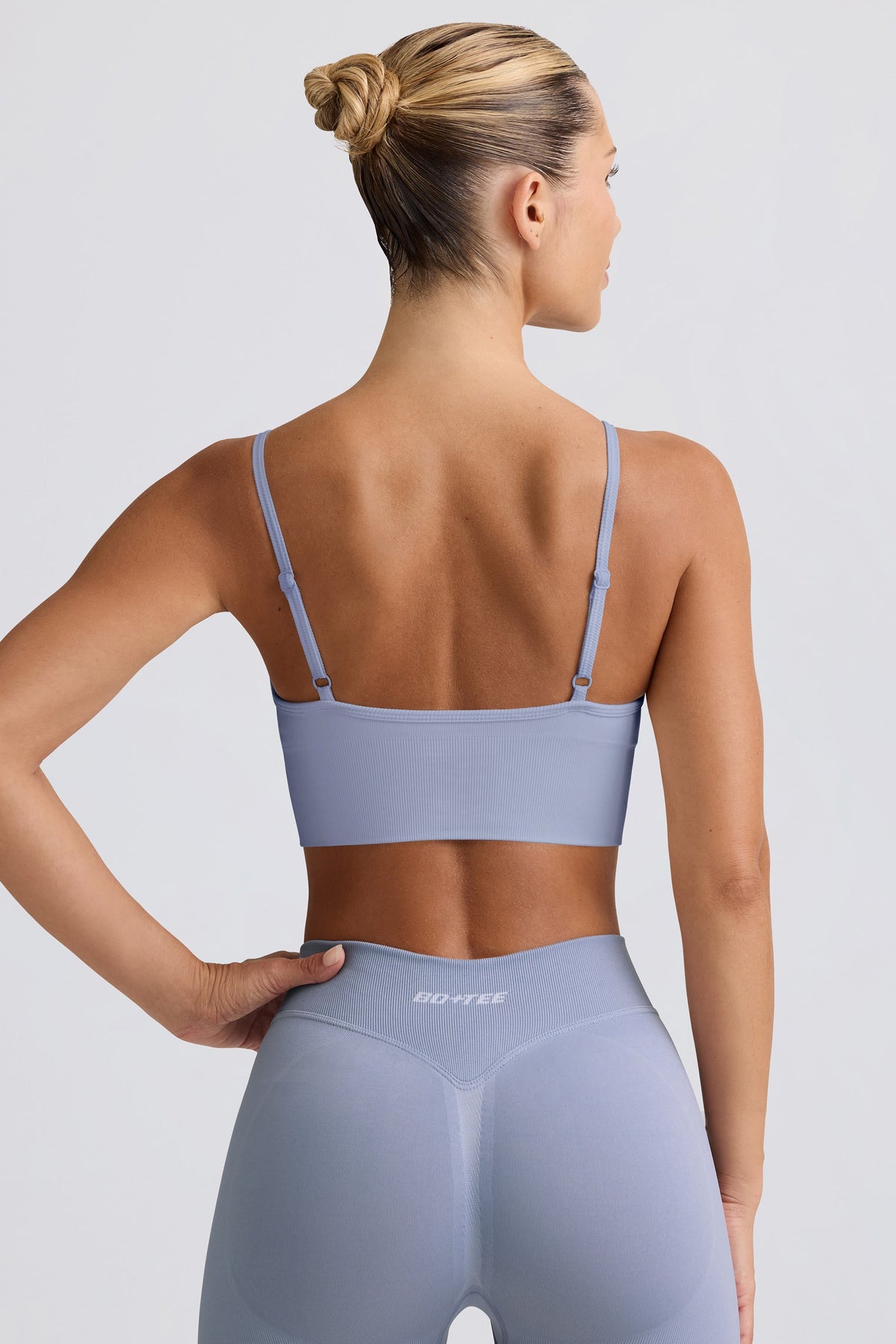 Chic Define Luxe V-Neck Sports Bra in Blue Grey