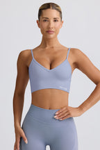 Chic Define Luxe V-Neck Sports Bra in Blue Grey