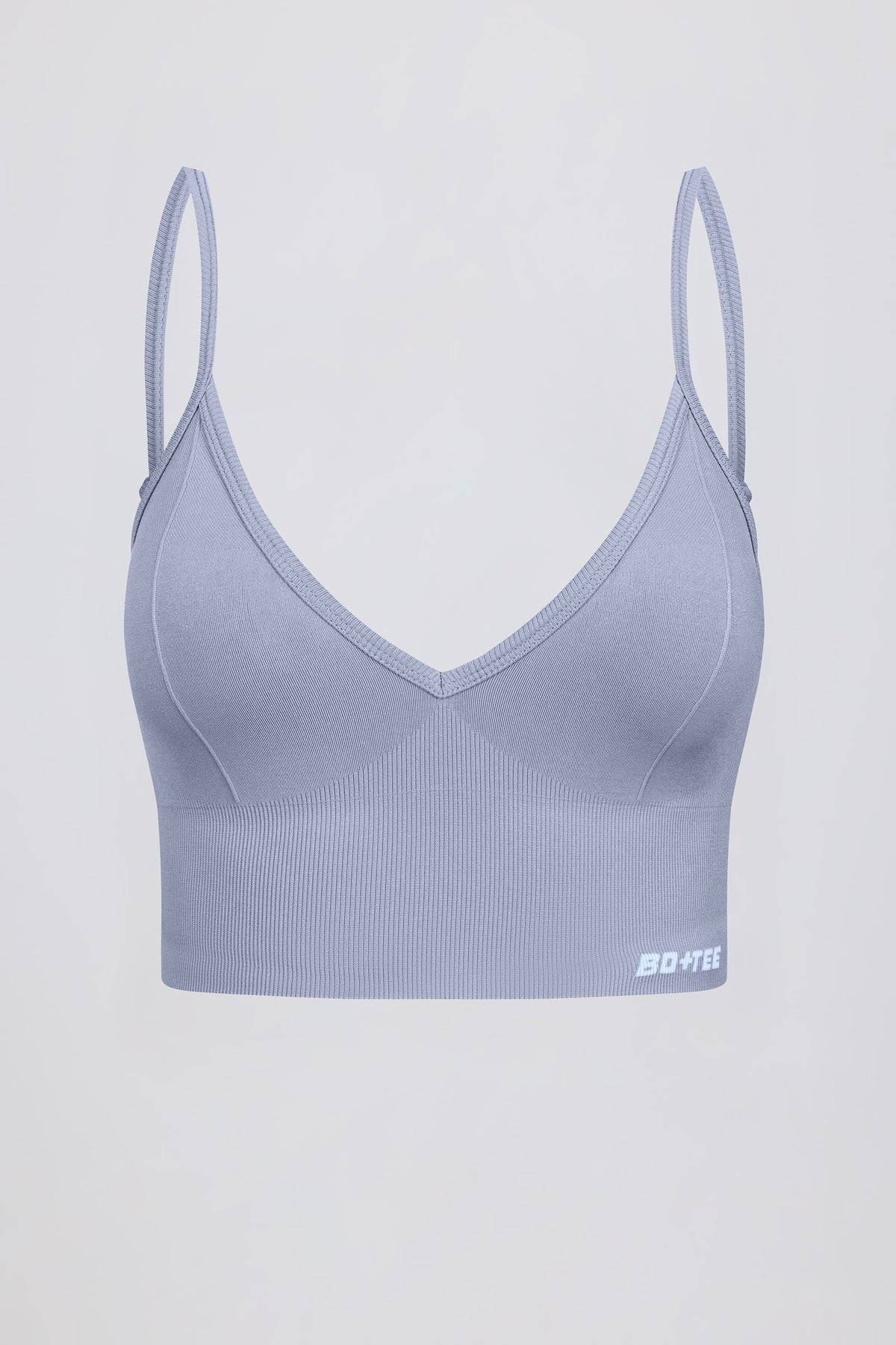 Chic Define Luxe V-Neck Sports Bra in Blue Grey