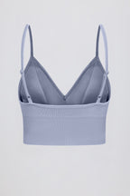 Chic Define Luxe V-Neck Sports Bra in Blue Grey